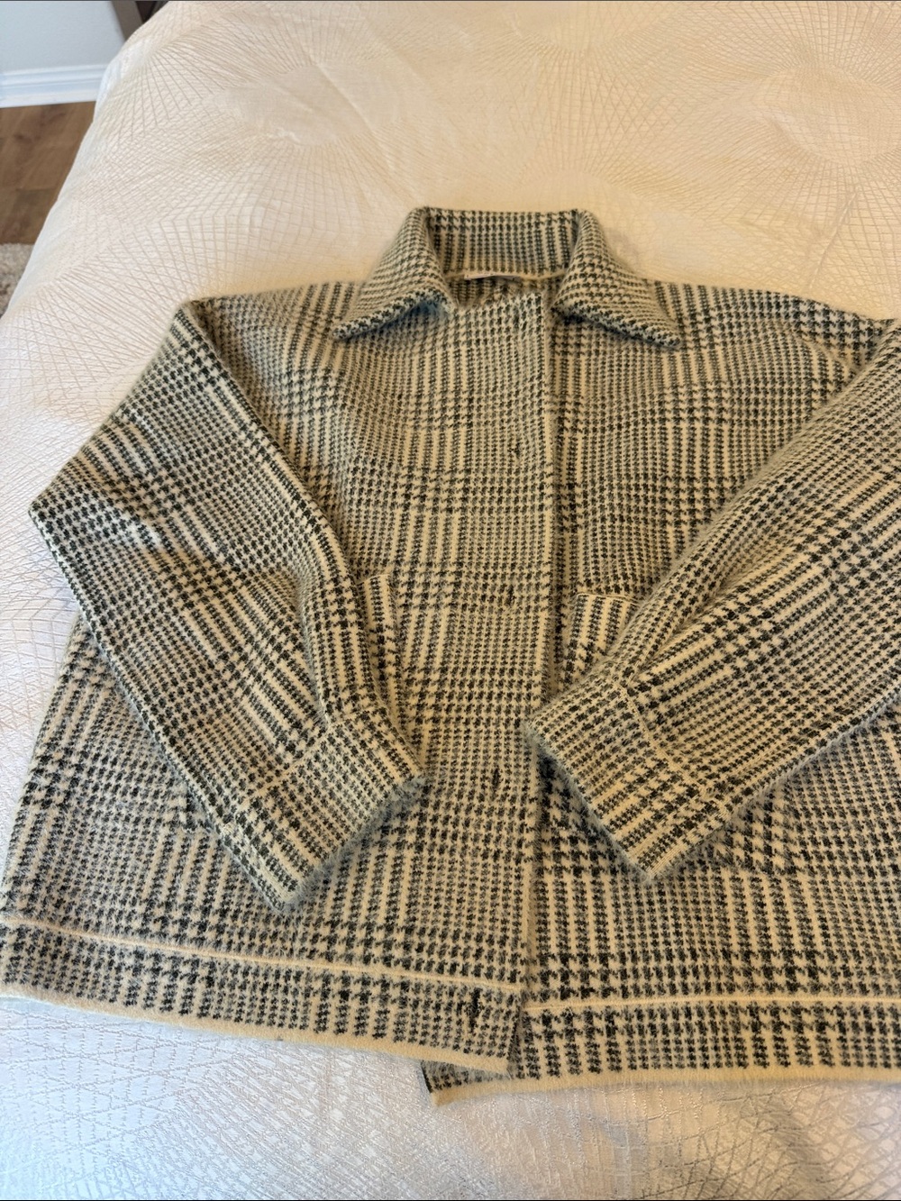 Sage Plaid Pea Coat in Beige and Black